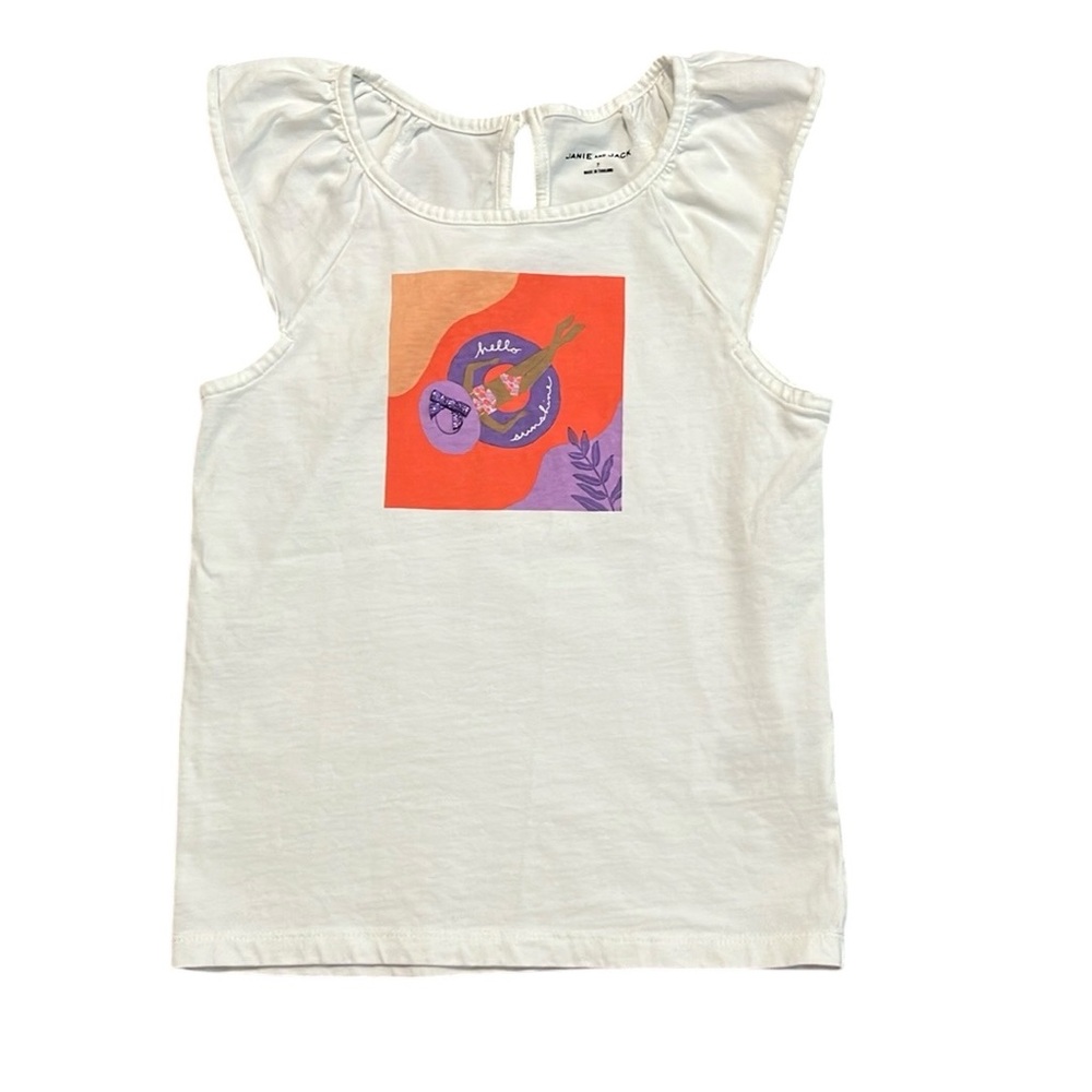 Janie and Jack size 7 White and Orange Tank Top with Graphic Design